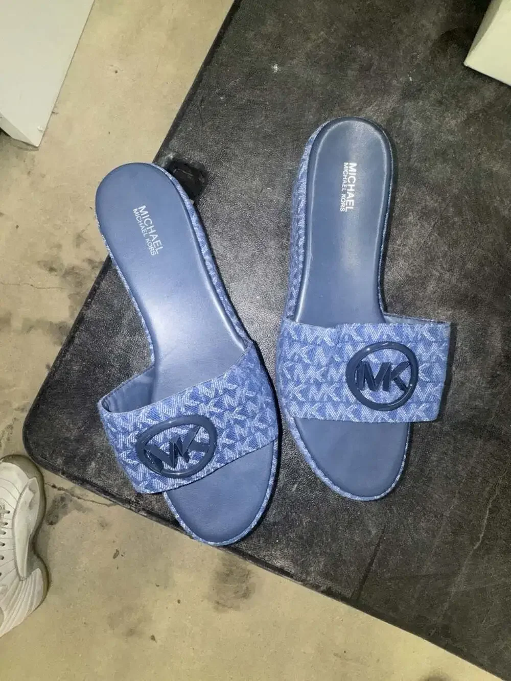 Michael Kors Logo Jacquard Blue Platform Slide Sandals